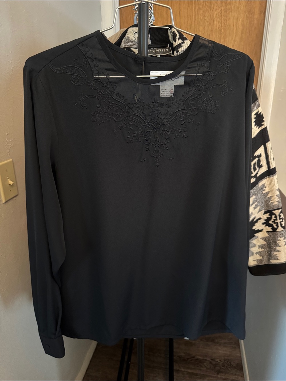 Yves St. Clair Black Long-Sleeve Embroidered Blouse